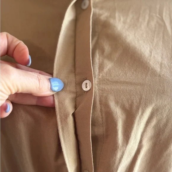 Sweet Magnolia Tan Long Sleeve Cotton Shirt Dress Cutout On Bottom Size L - Picture 3 of 14